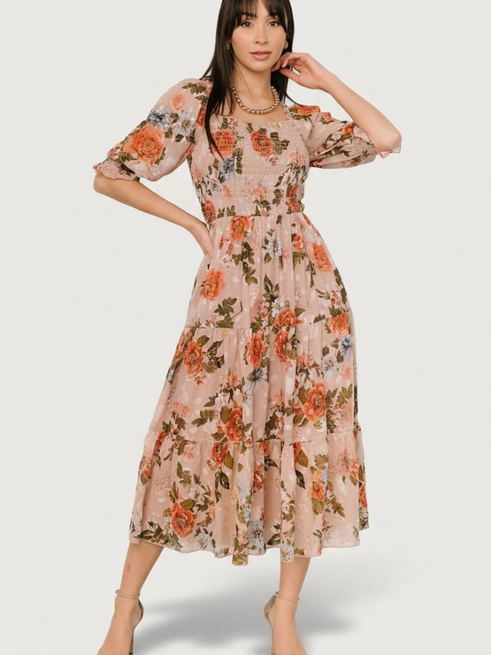 Baltic Born Fabian Jacquard Midi Dress | Dusty Mauve Multi Size LL